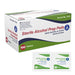 A box of 100 medium sterile alcohol prep pads sits next to two individual pads; all are ready for topical application as needed. Manufactured by Dynarex Corporation.