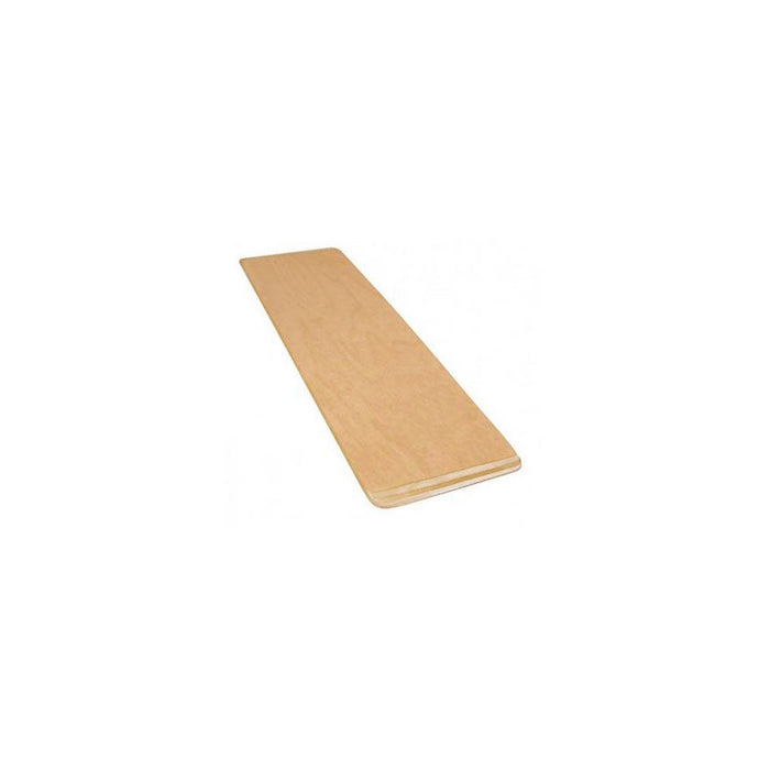 A light-brown wooden plank rests on a white background.
