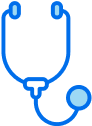 A blue stethoscope rests on a transparent background. It is ready for use in a medical setting.