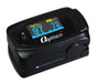 A black pulse oximeter displays 97% SpO2 and a pulse rate of 72 bpm on its screen. The device rests on a plain white background.