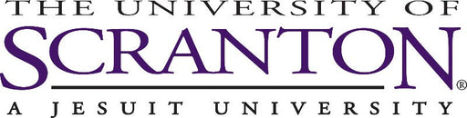 A purple logo displays "THE UNIVERSITY OF SCRANTON" above a thin black line and "A JESUIT UNIVERSITY" below.