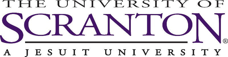 A purple logo displays "THE UNIVERSITY OF SCRANTON" above a thin black line and "A JESUIT UNIVERSITY" below.