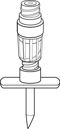 A medical device, appearing to be a needle or catheter, sits on a flat base. The device is designed for insertion, likely into a body.