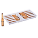 Amber ampoules rest in a white plastic tray. One ampoule is separated, suggesting removal. The ampoules appear to be a pharmaceutical product.