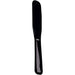 A black plastic spatula stands upright against a white background.