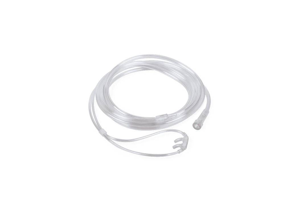A thin, translucent tube is coiled on a white background. One end has a small connector.