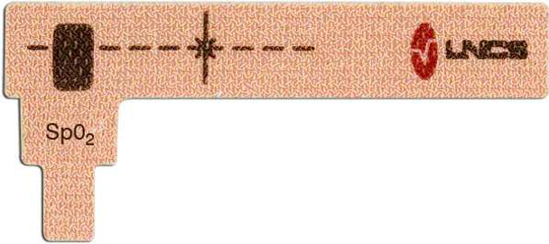 A beige sensor displays SpO2, indicating blood oxygen saturation; it features a dark symbol and the UNCS logo.