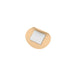 A beige adhesive bandage, with a small, square, white absorbent pad in the center, sits on a plain white background.