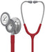 A Littmann Classic III stethoscope, shown in two views, features a red tubing and gray chestpiece. "Littmann Classic III Made in U.S.A." is engraved on the chestpiece.