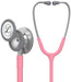 A Littmann Classic III stethoscope, pink and gray, is shown in two views against a white background. "Littmann Classic III Made in U.S.A." is printed on the chest piece.