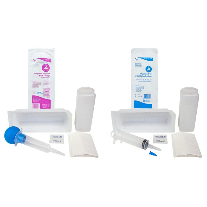 Two medical kits, containing applicators, swabs, and instruction packets, are displayed on a white background. Each kit is packaged in a white box and accompanied by differently colored informational leaflets; pink and blue.