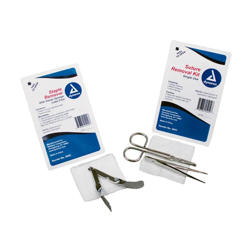 Two sterile surgical instrument sets, including scissors and forceps, are packaged in individual blue wrappers on a white background.