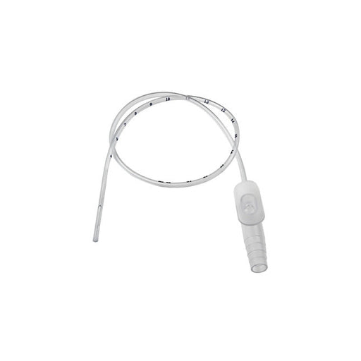 A thin, flexible, white wire rests on a plain white background; one end has a small, oblong attachment.
