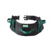 A Posey gait belt, featuring green handles, is shown buckled. The belt is black, made of fabric, and is likely used to assist with mobility.