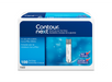 A box of Contour Next blood glucose test strips sits against a white background. The box displays the product name “Contour Next Blood Glucose Test Strips” and other details.