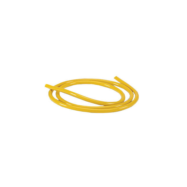 A yellow tube is coiled on a white background.
