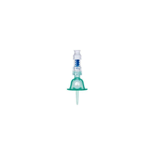 A medical cannula, stands upright, on a white background.