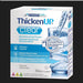 A box of Nestle Health Science ThickenUp Clear, an instant drink and food thickener, is shown pouring into a glass; it's tasteless, maintains texture in saliva, and locks consistency. The box indicates it's the #1 recommended thickener by Canadian dietitians and suitable for use with the IDDSI framework.