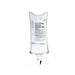 A clear plastic IV bag hangs, containing a colorless liquid. A small tube extends from its bottom.