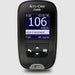 A black Accu-Chek Guide glucose meter displays a blood glucose reading of 106 mg/dL at 9:38 AM on October 10, 2016, with an earlier reading of 85 mg/dL at 7:38 AM and a prompt to add a comment.