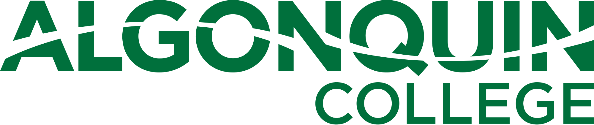 The Algonquin College logo is displayed, appearing as dark-green text against a black background.