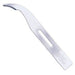 A curved, metallic scalpel blade rests on a plain background. The blade is designed for cutting, likely in a surgical or medical context.