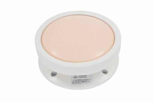 A round, light-pink disc sits atop a white base. It rests on a white background. Product Name: Open Abdomen Training Model; Model Number: SUS0300018ADC. Manufacturer: Tianrang Medical Education Technology Development Co., Ltd. Phone: 400-022-1011.
