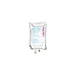 A flexible plastic bag hangs, containing a clear liquid; it has a small tube extending from its bottom. A label is partially visible.