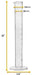 A clear plastic graduated cylinder stands upright, showing volume measurements. It is 10” tall with a base of 2.9”. Measurements of 33mm and 28mm are also indicated.