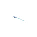 A plastic cannula extends from a connector, lying on a white background.
