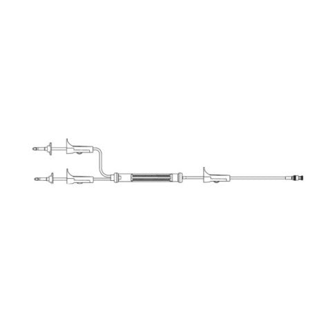 A dual-lumen venous catheter extends across a white background. It has two inlets and a single outlet.