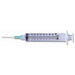 A 10ml BD syringe lies on a white background; it is ready for use.