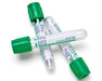 Three BD Vacutainer tubes, containing lithium heparin, lie overlapping on a white background. The tubes are clear with green caps and various volume markings. The labels indicate "75 USP Units" and "4.0 mL."