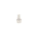 A clear plastic connector sits upright against a white background. A small, thin, central pin is visible within the connector.