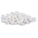 Many round, white pills are piled loosely on a black background.