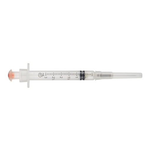 A 3ml plastic syringe lies horizontally against a white background. The syringe is empty.
