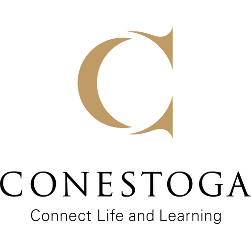 A stylized golden "C" represents Conestoga, which is positioned above the words "Connect Life and Learning" on a white background.