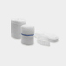 Two rolls of white gauze bandage, one with a blue band, sit on a plain background alongside a smaller, flattened roll.
