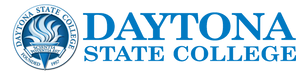 A circular logo displays a torch with text, “Daytona State College,” appears in large, bold blue letters. "Scientia Potentia Est" and "Founded 1957" are inscribed within the circular logo.