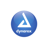A stylized blue triangle logo with the word "dynarex" underneath, sits on a white circle background.