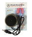 A round, black and silver device with a cord rests on packaging. The packaging depicts lungs and says "Pinnacle Sound Series Breath Sounds Tutorial."
