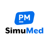 A logo displays the text "SimuMed" below a blue rounded-rectangle containing the letters "PM".