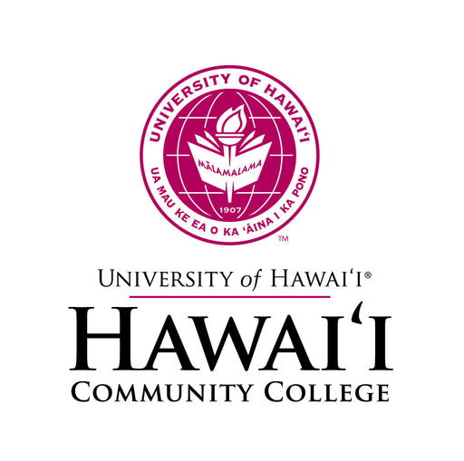 A circular logo, featuring a stylized flower, sits atop text reading "University of Hawai'i" and "HAWAI'I COMMUNITY COLLEGE".
