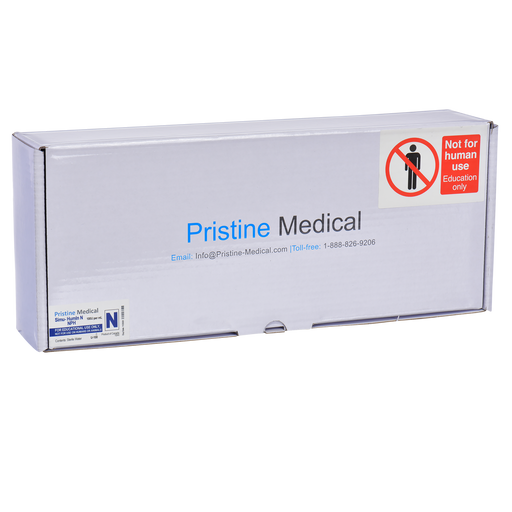 A Pristine Medical box rests on a surface. It's labeled "Not for human use, Education only," and includes contact information.