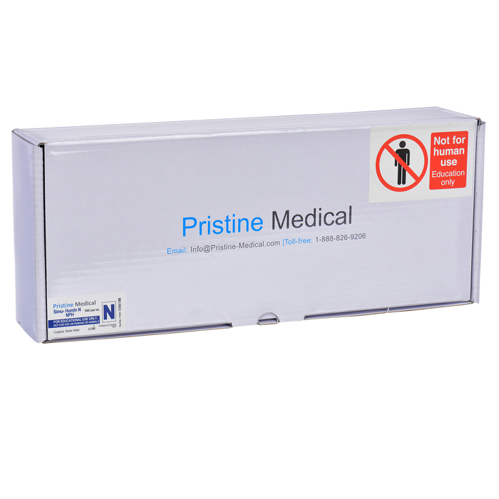 A Pristine Medical box rests on a surface. It's labeled "Not for human use, Education only," and includes contact information.