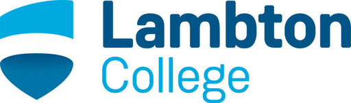 A blue abstract logo representing Lambton College is displayed against a white background.