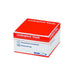 A box of Leukoplast Sleek waterproof tape sits on a white background. The box is red and white, with the product name and descriptions in multiple languages. BSN medical is printed on the bottom.