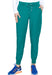 Teal jogger pants are being modeled against a white background. The pants have a drawstring waist and side pockets.