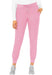 Pink jogger pants with side pockets are being modeled against a white background.