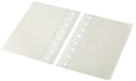 Two clear plastic pockets lie flat, perforated along one edge for binding, against a white background.